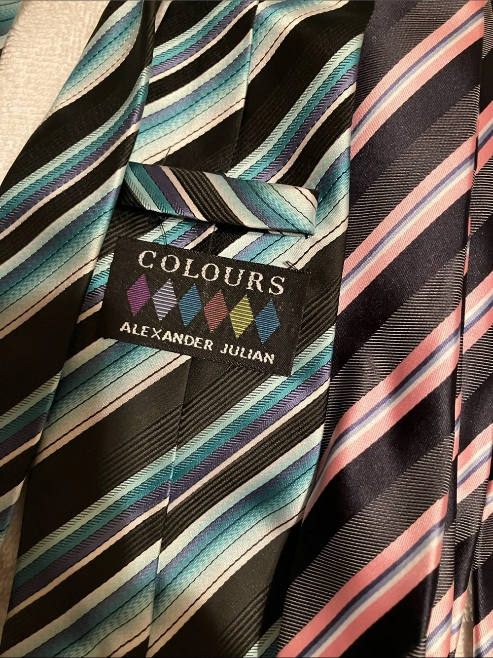 Alexander Julian Black Tie Set with Blue/Teal and Pink Stripes